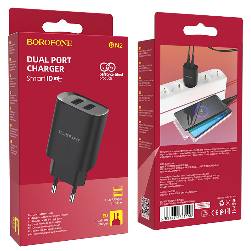 Chargeur mural BN2 Super rapide EU prises USB-A ( Noir )